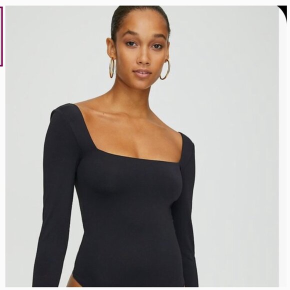 Babaton Square Neck Long Sleeve Contour Thong Bodysuit snaps P2P 13”-16” L:24.5” - Picture 2 of 10